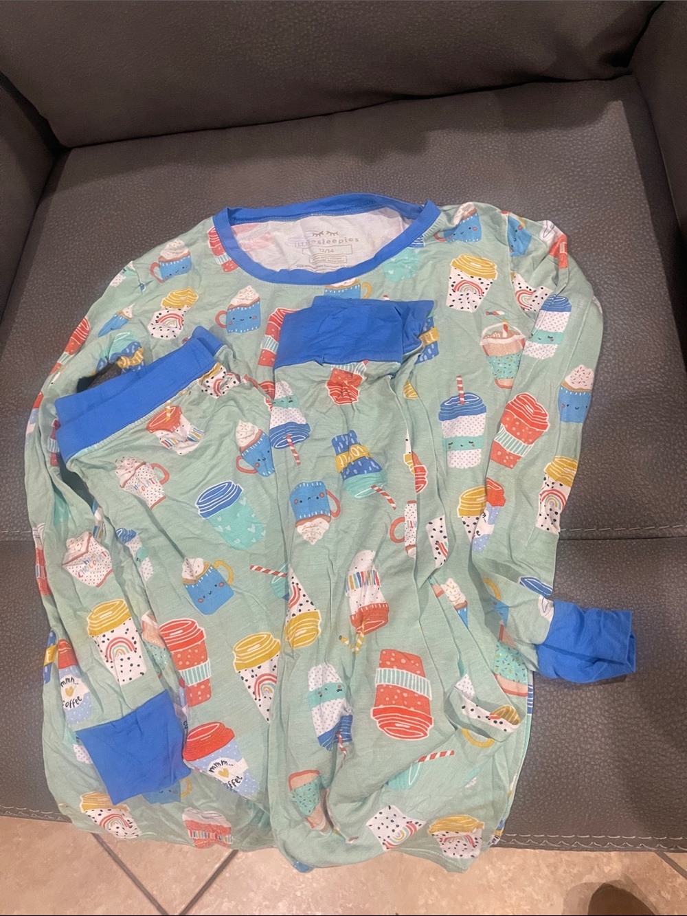 Little Sleepies Mint Cupcake & Drink Pajama Set with Blue Trim